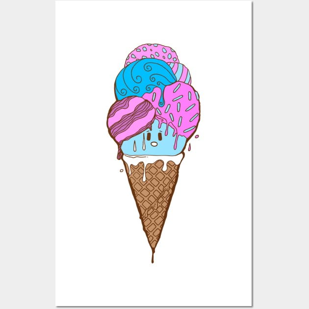 Cotton Candy Cute Ice Cream Cone Wall Art by kenallouis